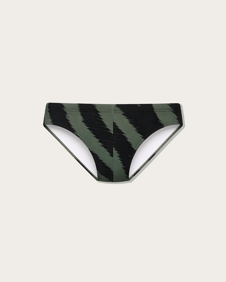 Reputation Signature Swim Brief 01 Zebra in olive green, flat lay