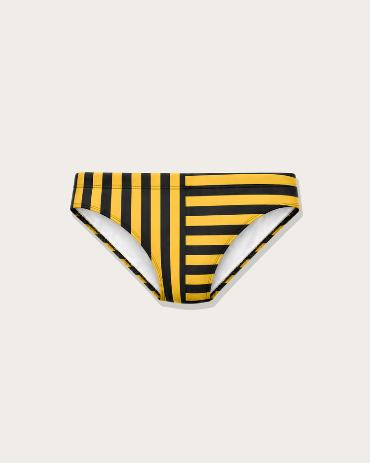 Reputation Signature Swim Brief 01 Stripe in yellow and black, flat lay