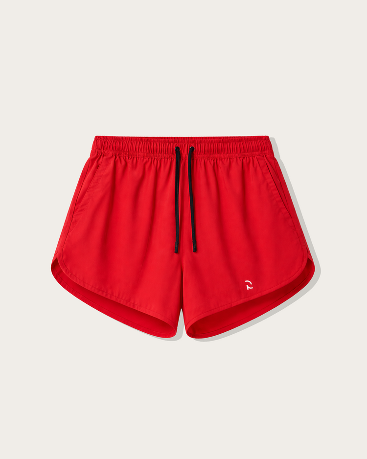 Reputation Signature Short 01 in crimson red, flat lay