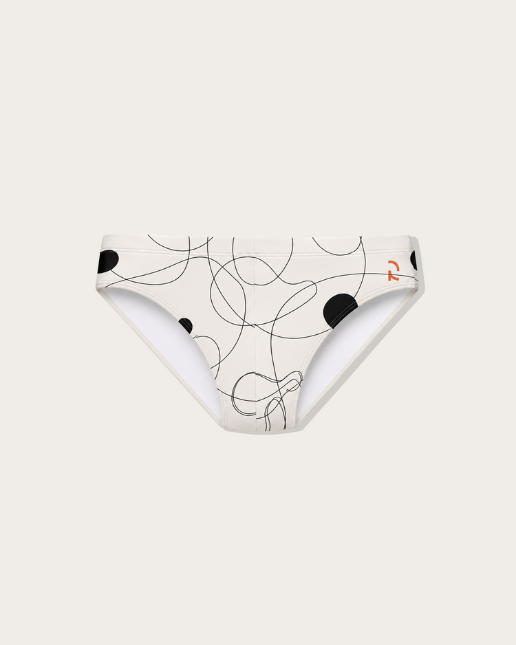 Reputation Signature Swim Brief 02 Drawing in white, flat lay