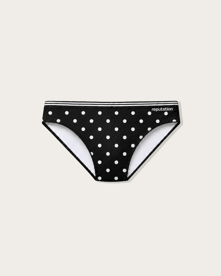 Reputation Signature Swim Brief 02 Polka Dots in black, flat lay