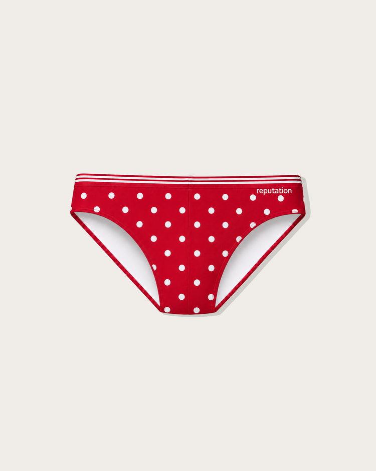 Reputation Signature Swim Brief 02 Polka Dots in red, flat lay