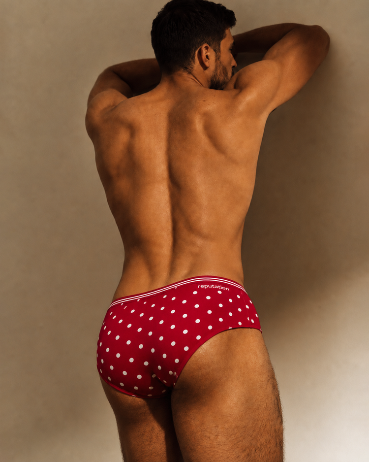 Reputation Signature Sunga 02 Polka Dots in red, back view